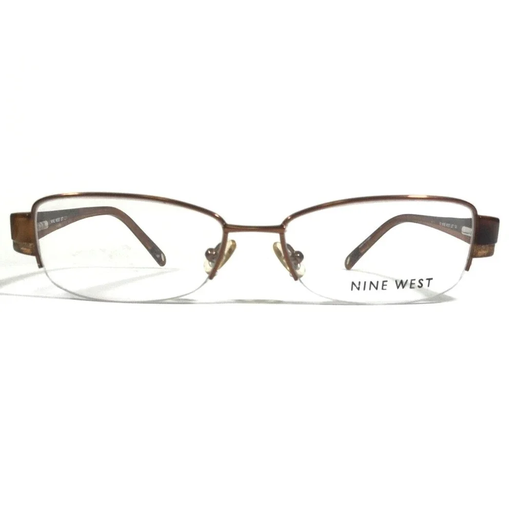 Nine West Petite Eyeglasses Frames 377 JDT Brown Rectangular Half Rim 53-16-130